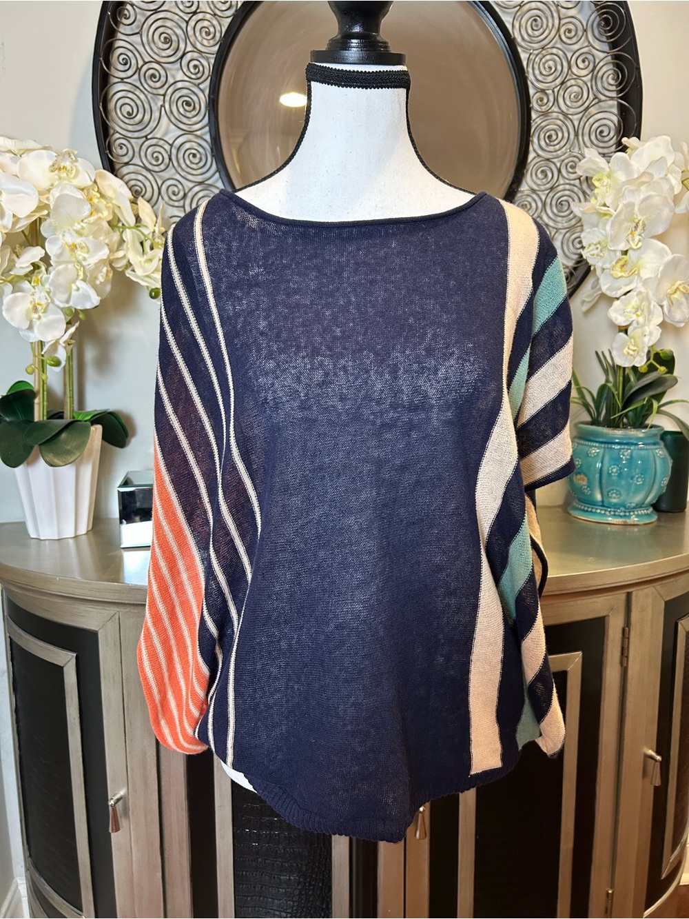 Moth Navy Striped Dolman Sleeve Sweater - Multi